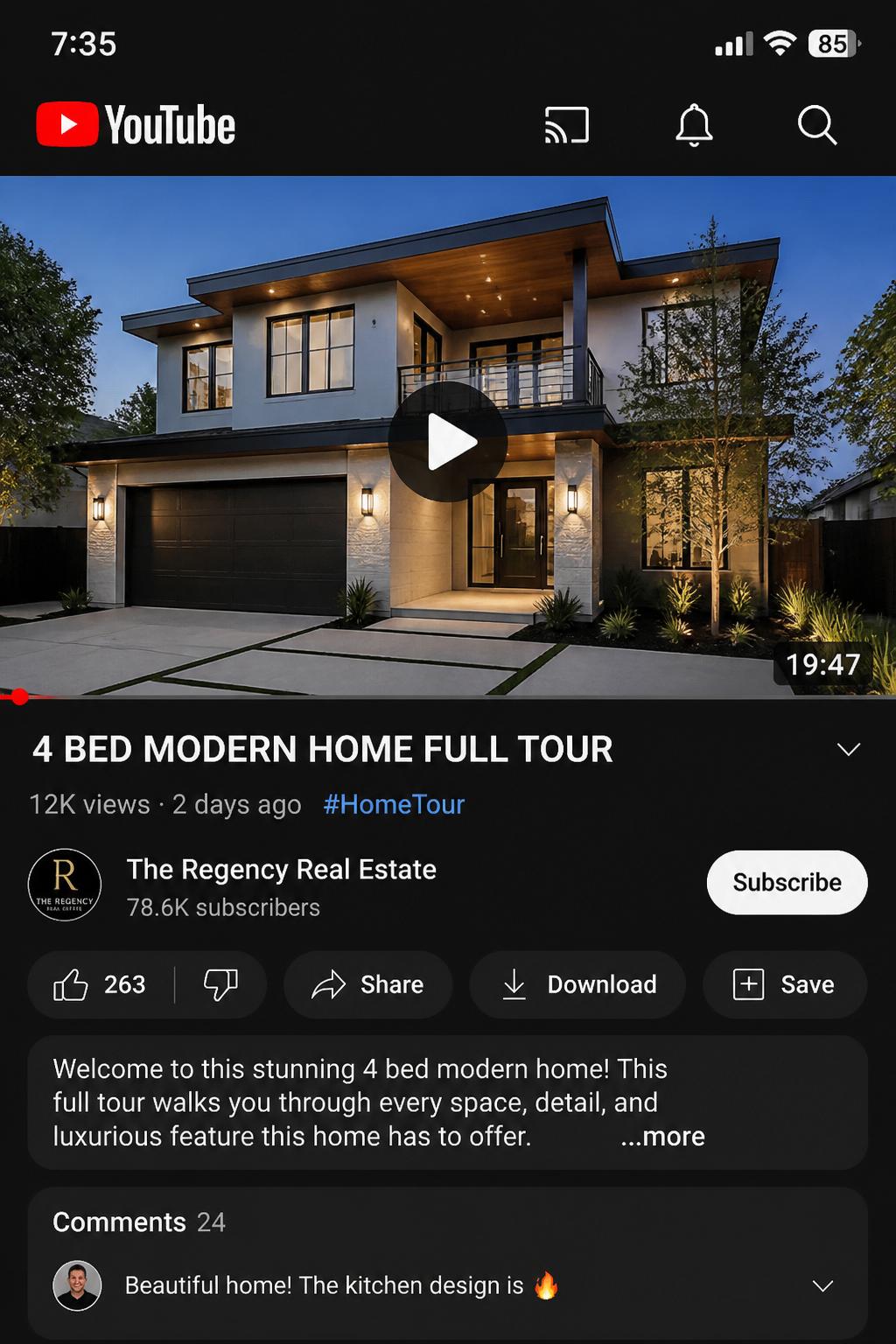 YouTube property tour preview