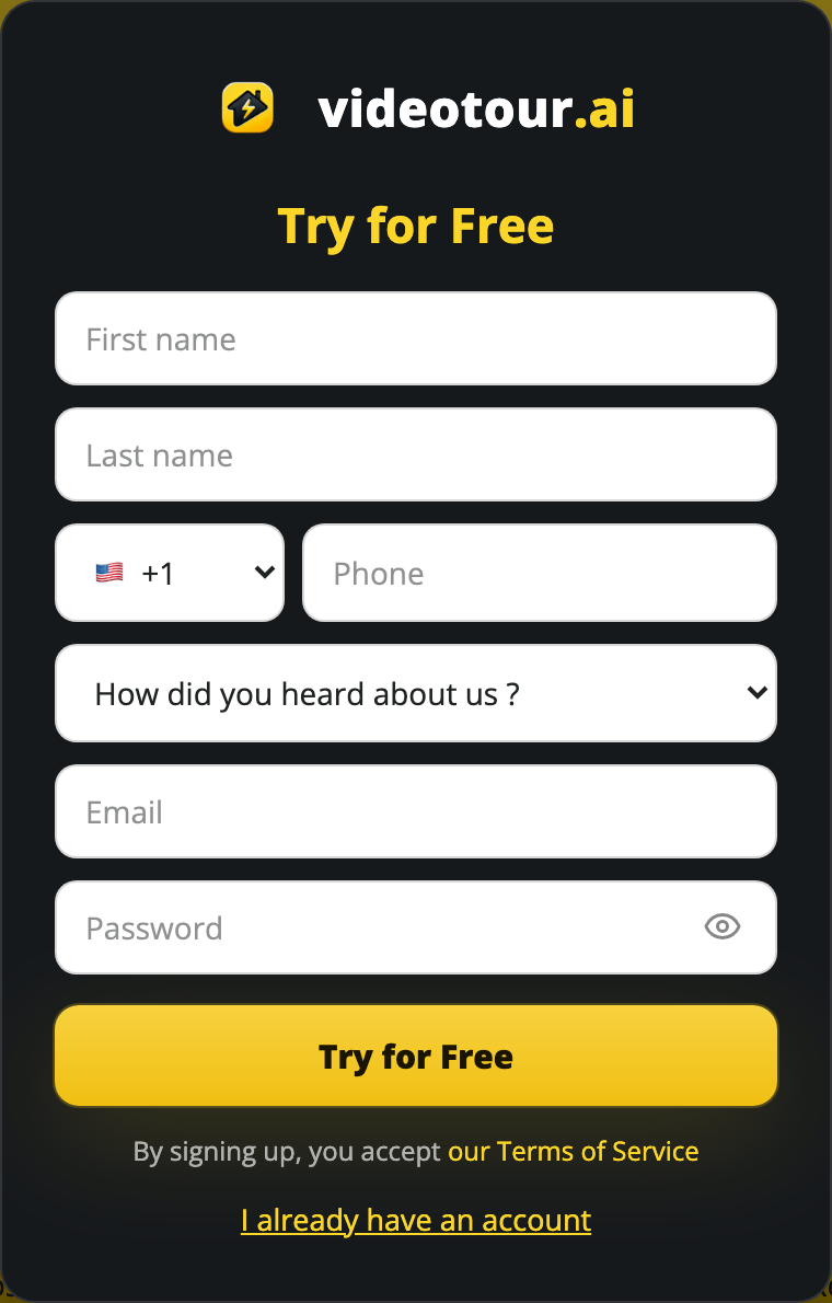 Create your VideoTour.ai account