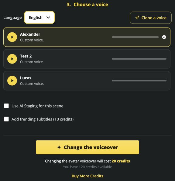 Change the speech on an existing avatar