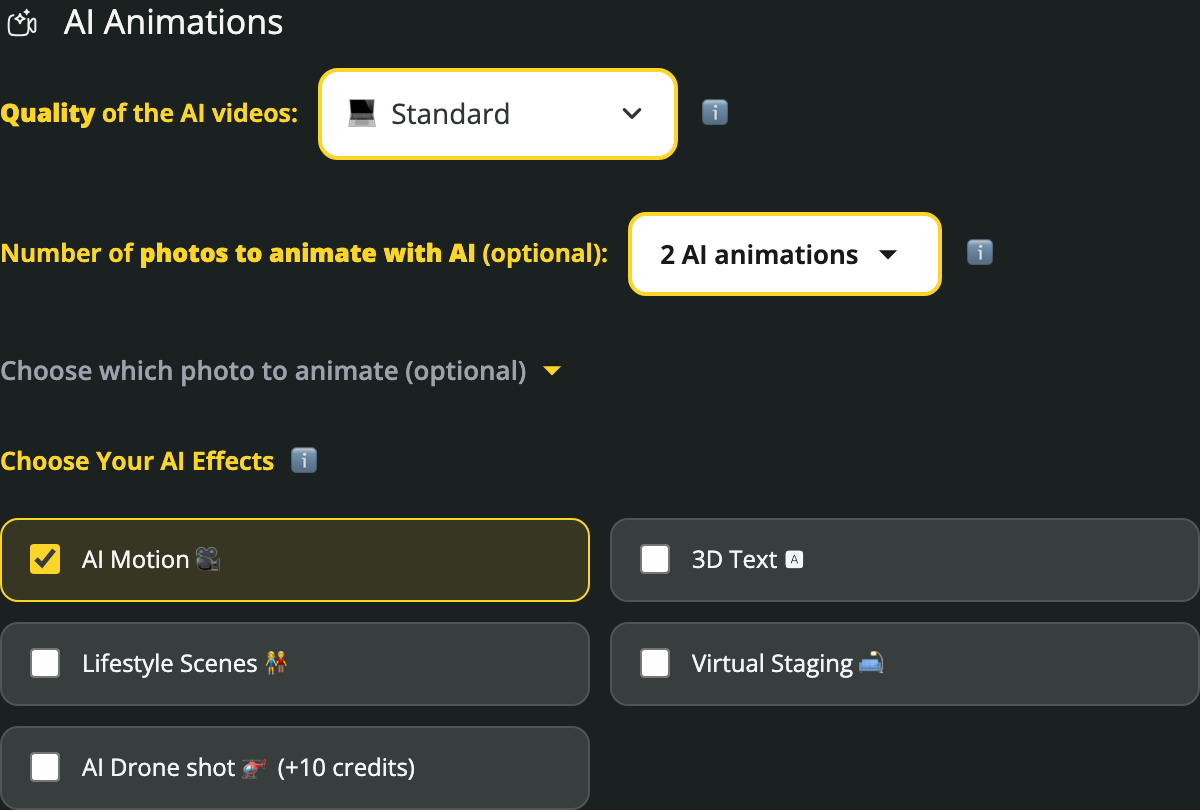 Choose the animation quality, amount and effects
