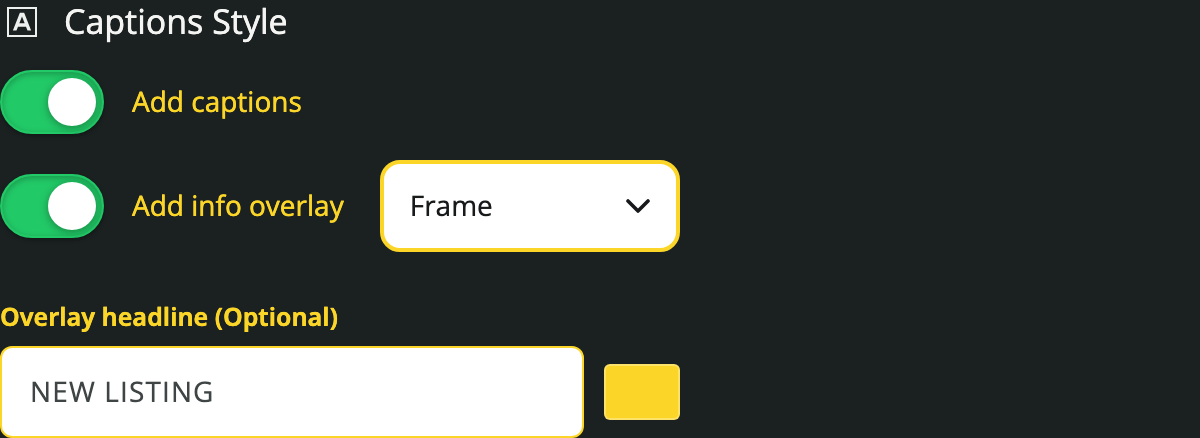Choose captions and the opening property overlay