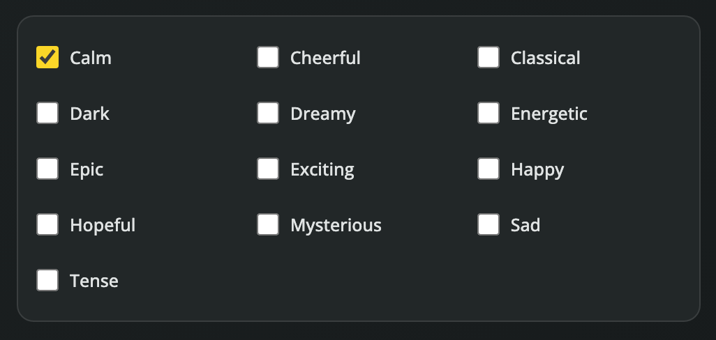 Narrow the music list by mood