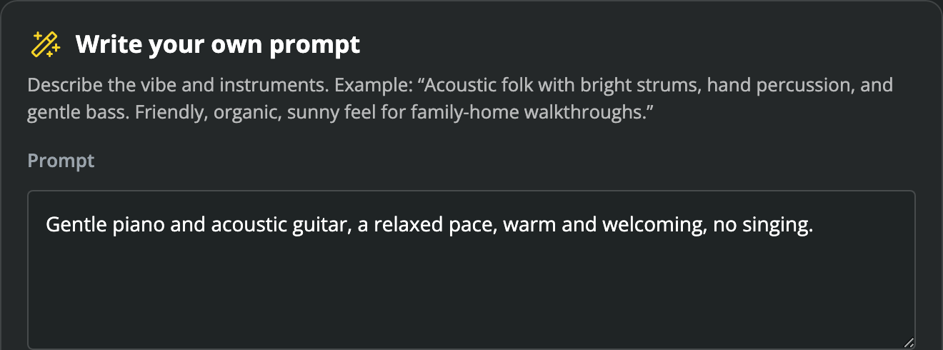 Describe a soundtrack for your listing