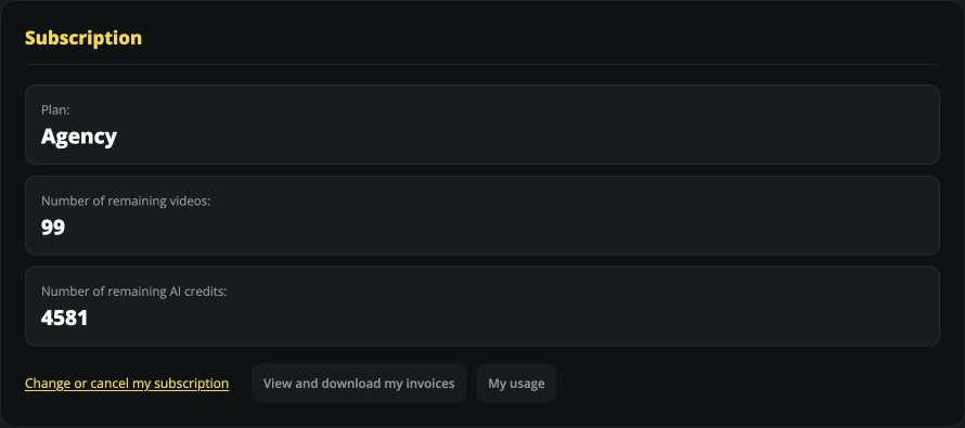 Find subscription management, invoices and My usage
