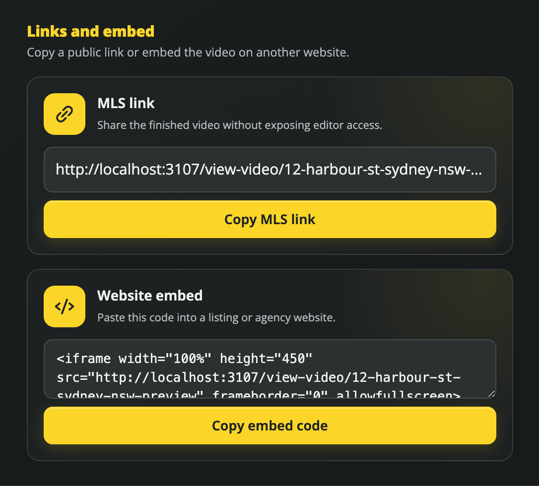 Copy a viewing link or website embed