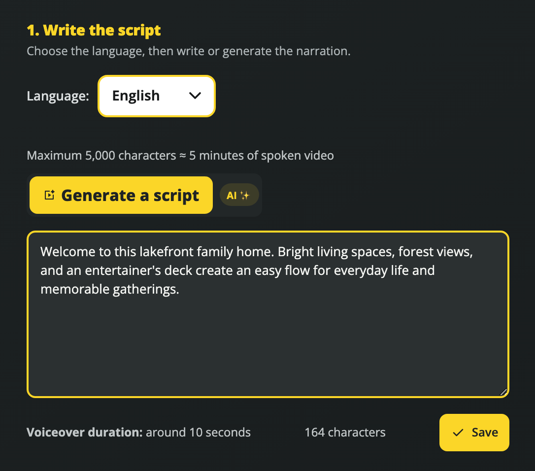 Edit and save the narration script