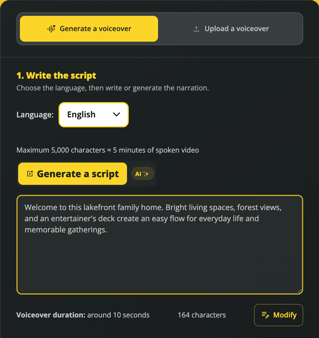 Prepare a generated voiceover