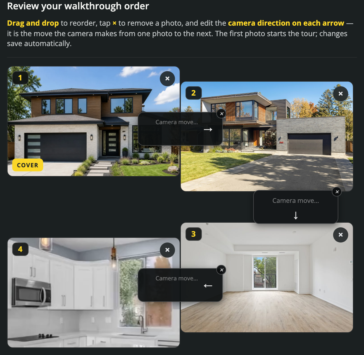 Review the camera movement between neighboring photos