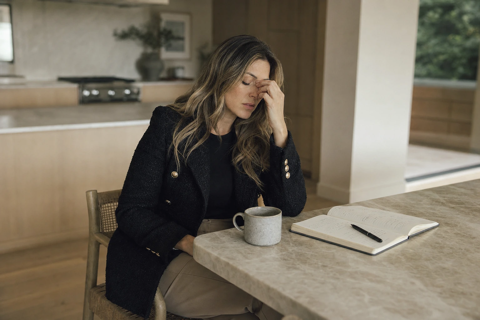 The agent early in the morning rubbing her eyes, coffee gone cold next to an open notebook.