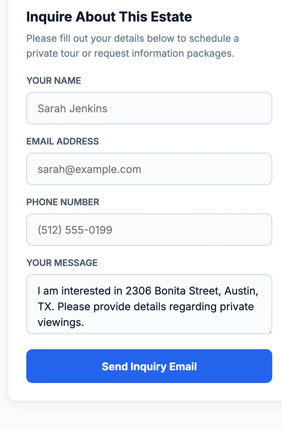 The showing-request form on a published property page